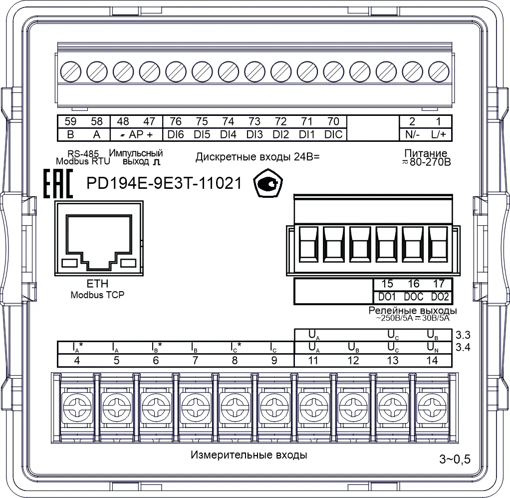 PD194E-9E3T-11021 Многофункциональные приборы 1RS-485/Ethernet/6DI/2DO (лицевая панель 96х96 мм)